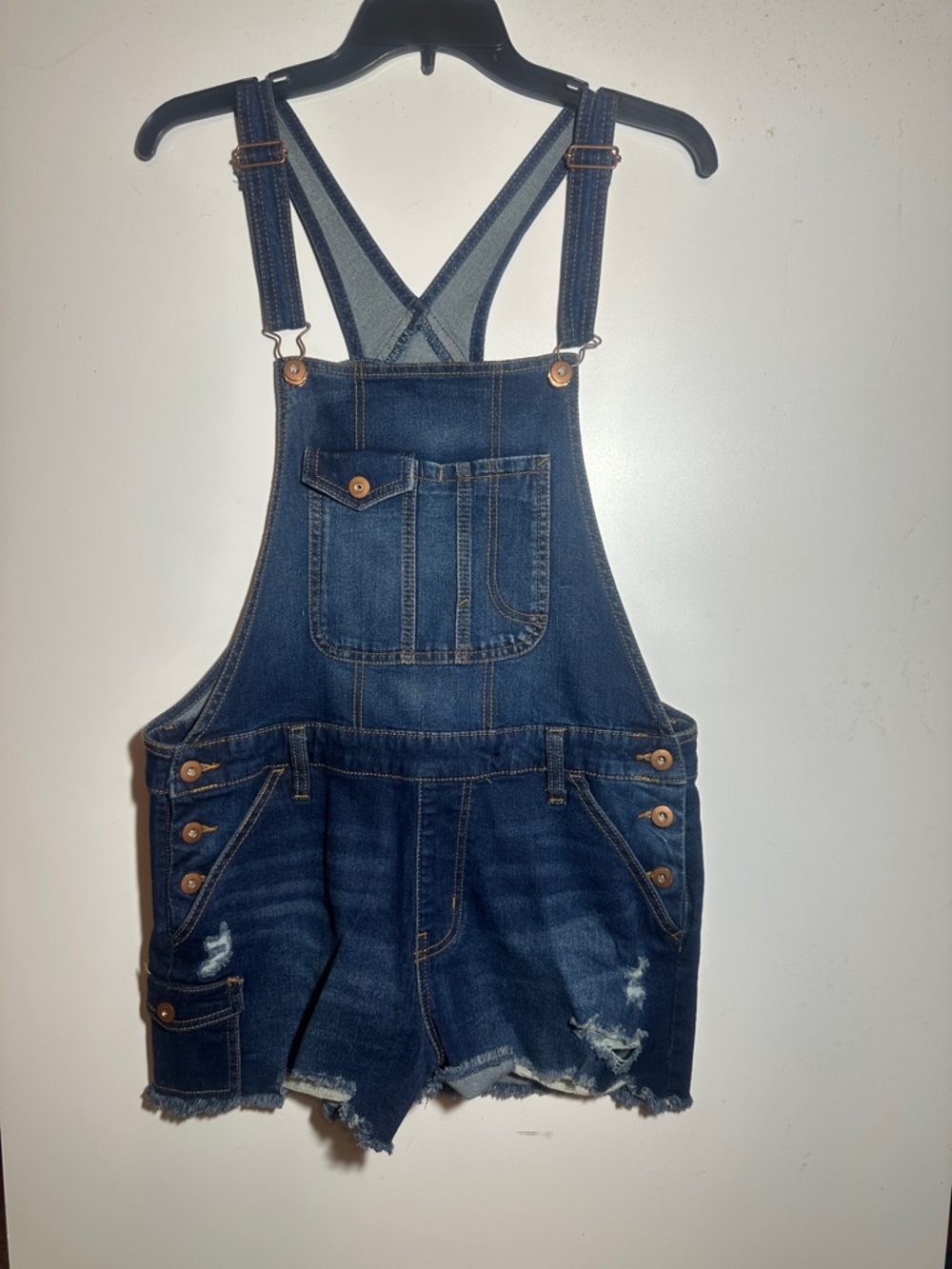 No Boundaries Dark Blue Denim Short Overalls Romper